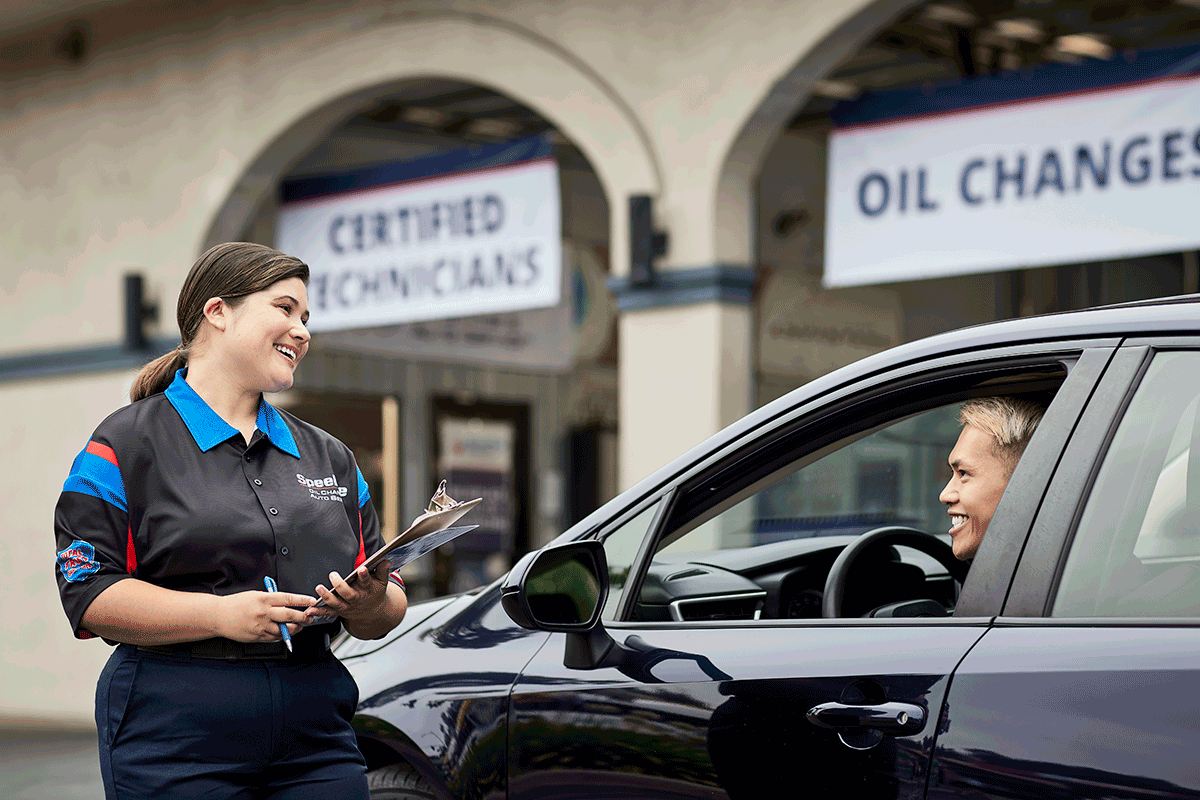 Female technician greets a customer.